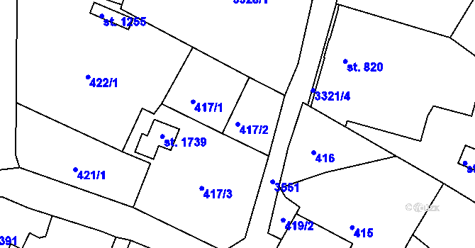 Parcela st. 417/2 v KÚ Cvikov, Katastrální mapa