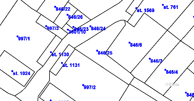 Parcela st. 846/25 v KÚ Cvikov, Katastrální mapa