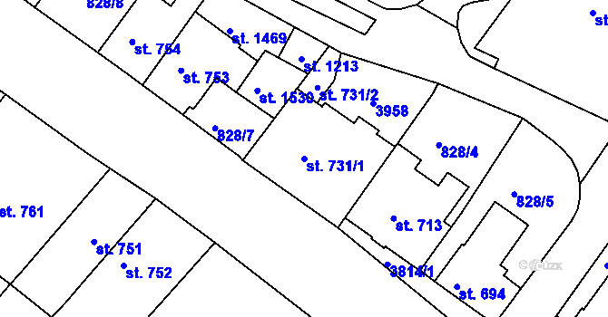 Parcela st. 731/1 v KÚ Cvikov, Katastrální mapa
