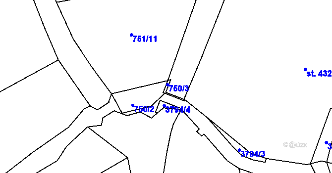 Parcela st. 750/3 v KÚ Cvikov, Katastrální mapa