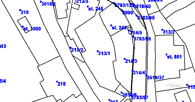 Parcela st. 213/1 v KÚ Cvikov, Katastrální mapa