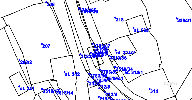 Parcela st. 315/1 v KÚ Cvikov, Katastrální mapa