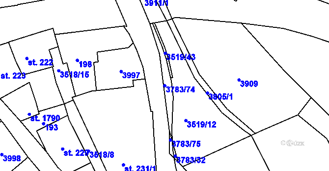 Parcela st. 3783/74 v KÚ Cvikov, Katastrální mapa