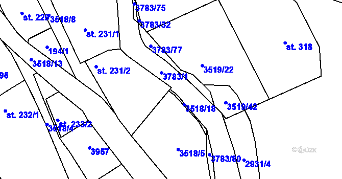 Parcela st. 3783/78 v KÚ Cvikov, Katastrální mapa