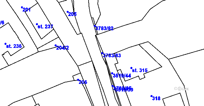 Parcela st. 3783/83 v KÚ Cvikov, Katastrální mapa