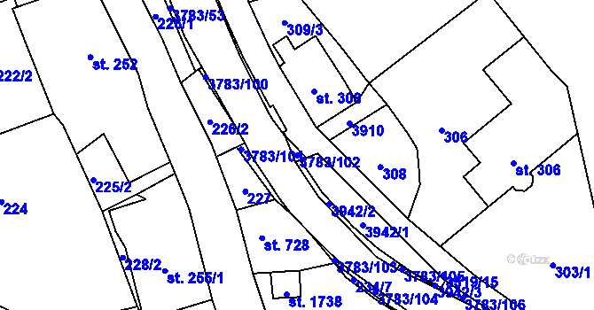 Parcela st. 3783/102 v KÚ Cvikov, Katastrální mapa