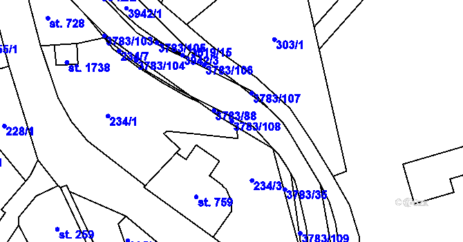 Parcela st. 3783/108 v KÚ Cvikov, Katastrální mapa