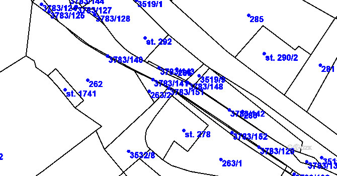 Parcela st. 3783/151 v KÚ Cvikov, Katastrální mapa