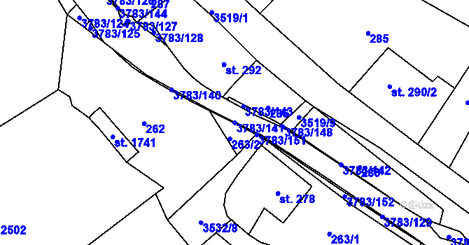Parcela st. 3783/141 v KÚ Cvikov, Katastrální mapa