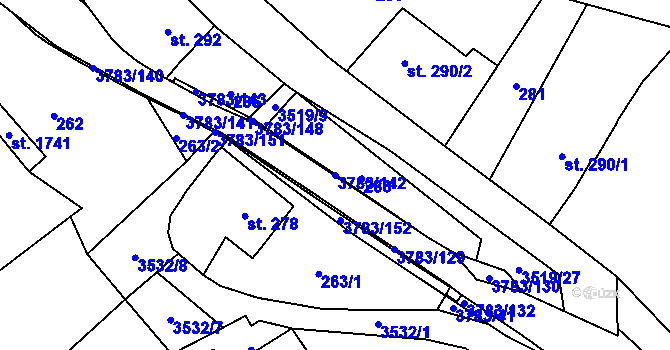 Parcela st. 3783/142 v KÚ Cvikov, Katastrální mapa