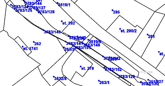 Parcela st. 3783/148 v KÚ Cvikov, Katastrální mapa