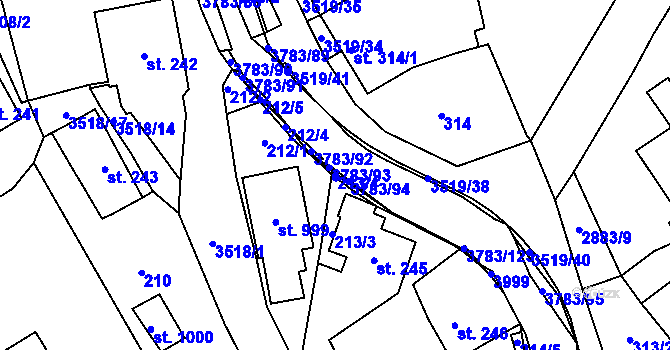 Parcela st. 213/4 v KÚ Cvikov, Katastrální mapa
