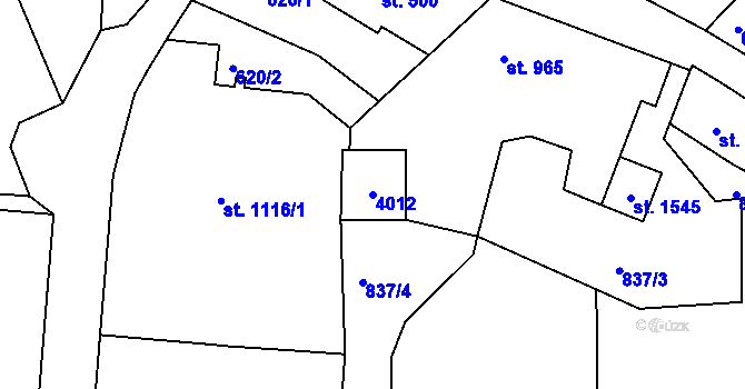 Parcela st. 4012 v KÚ Cvikov, Katastrální mapa