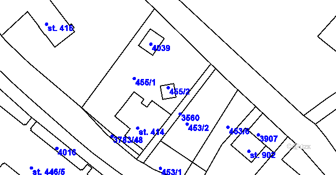 Parcela st. 455/2 v KÚ Cvikov, Katastrální mapa