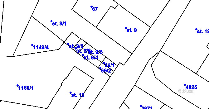Parcela st. 9/1 v KÚ Cvikov, Katastrální mapa