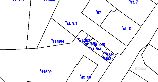 Parcela st. 9/2 v KÚ Cvikov, Katastrální mapa