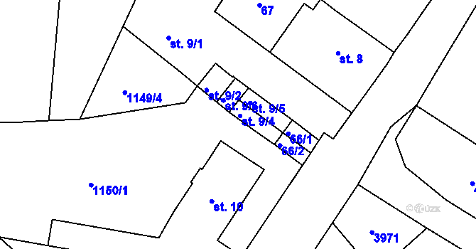Parcela st. 9/4 v KÚ Cvikov, Katastrální mapa