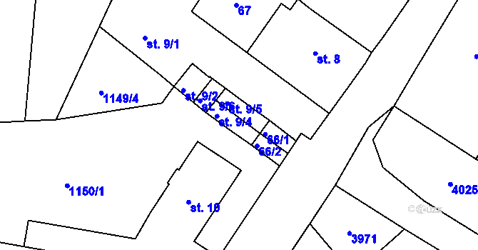 Parcela st. 9/5 v KÚ Cvikov, Katastrální mapa