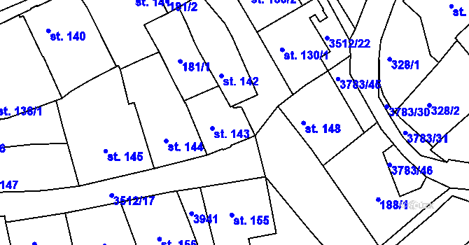 Parcela st. 143 v KÚ Cvikov, Katastrální mapa