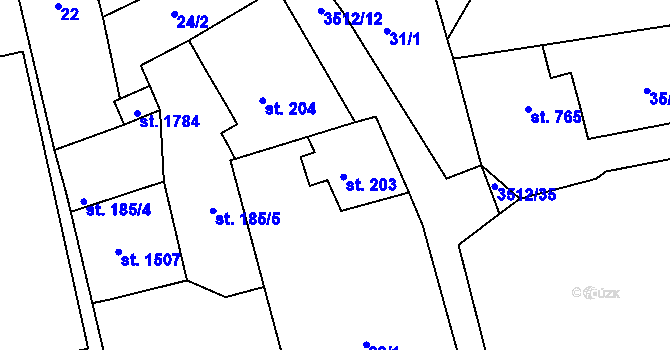 Parcela st. 203 v KÚ Cvikov, Katastrální mapa