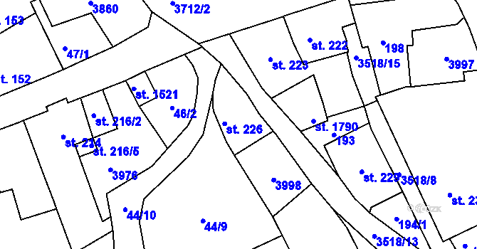 Parcela st. 226 v KÚ Cvikov, Katastrální mapa