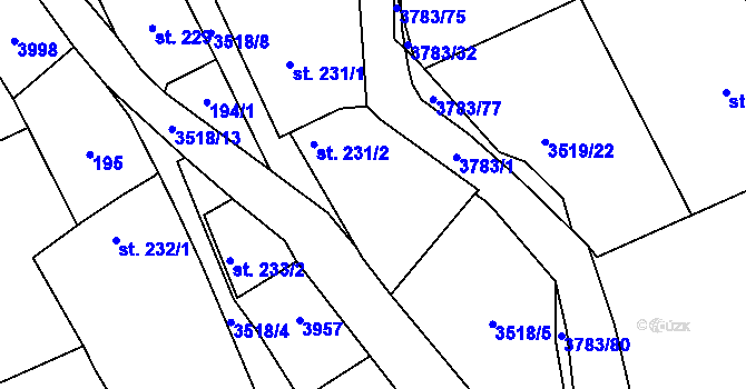 Parcela st. 231/2 v KÚ Cvikov, Katastrální mapa