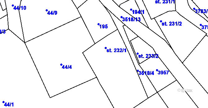 Parcela st. 232/1 v KÚ Cvikov, Katastrální mapa