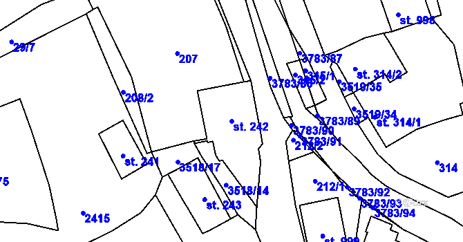 Parcela st. 242 v KÚ Cvikov, Katastrální mapa
