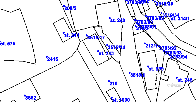 Parcela st. 243 v KÚ Cvikov, Katastrální mapa