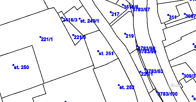 Parcela st. 251 v KÚ Cvikov, Katastrální mapa