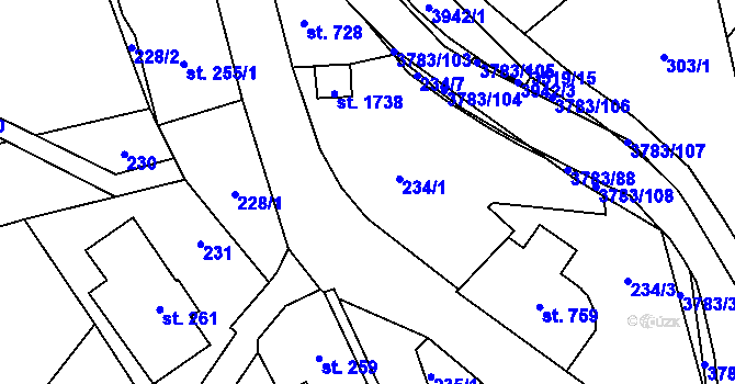 Parcela st. 256 v KÚ Cvikov, Katastrální mapa