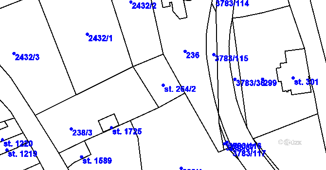 Parcela st. 264/2 v KÚ Cvikov, Katastrální mapa