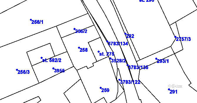 Parcela st. 275 v KÚ Cvikov, Katastrální mapa