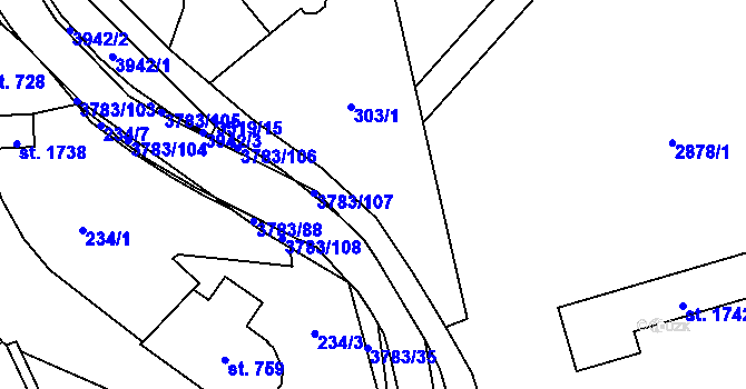 Parcela st. 305/1 v KÚ Cvikov, Katastrální mapa