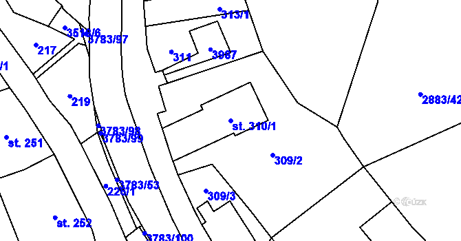 Parcela st. 310/1 v KÚ Cvikov, Katastrální mapa
