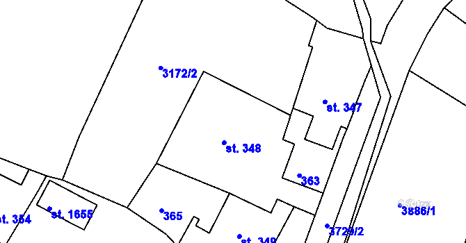 Parcela st. 348 v KÚ Cvikov, Katastrální mapa
