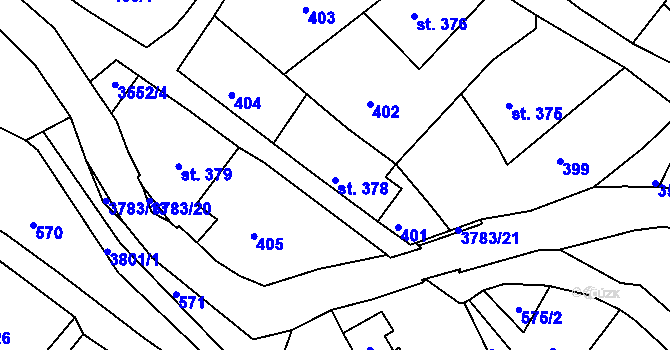 Parcela st. 378 v KÚ Cvikov, Katastrální mapa