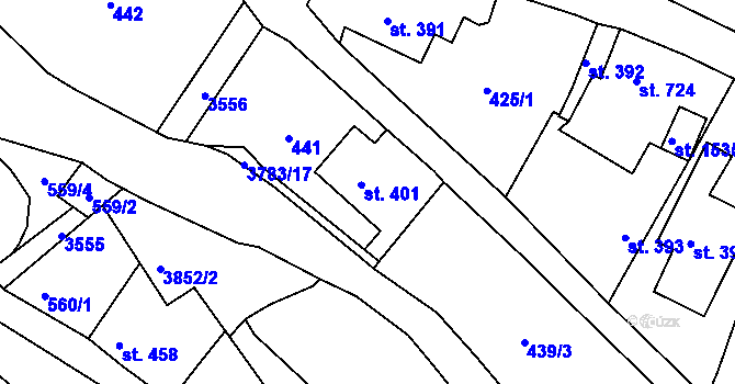Parcela st. 401 v KÚ Cvikov, Katastrální mapa