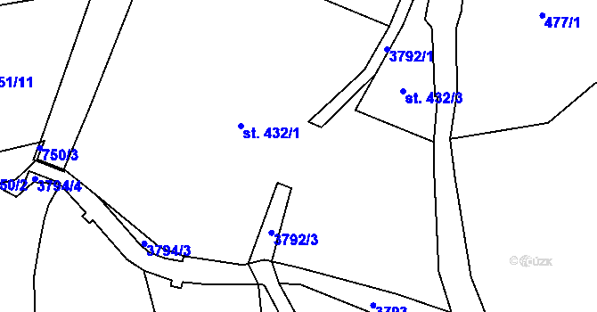 Parcela st. 432/1 v KÚ Cvikov, Katastrální mapa