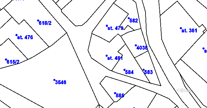 Parcela st. 481 v KÚ Cvikov, Katastrální mapa