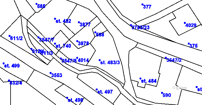Parcela st. 483/3 v KÚ Cvikov, Katastrální mapa