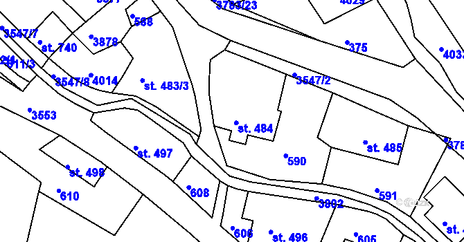 Parcela st. 484 v KÚ Cvikov, Katastrální mapa