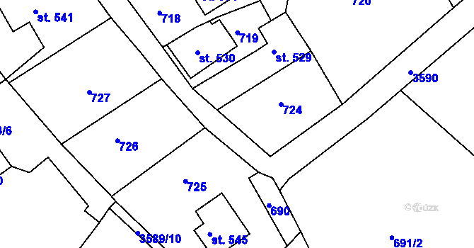 Parcela st. 529 v KÚ Cvikov, Katastrální mapa