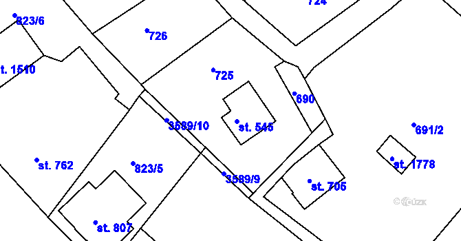 Parcela st. 545 v KÚ Cvikov, Katastrální mapa