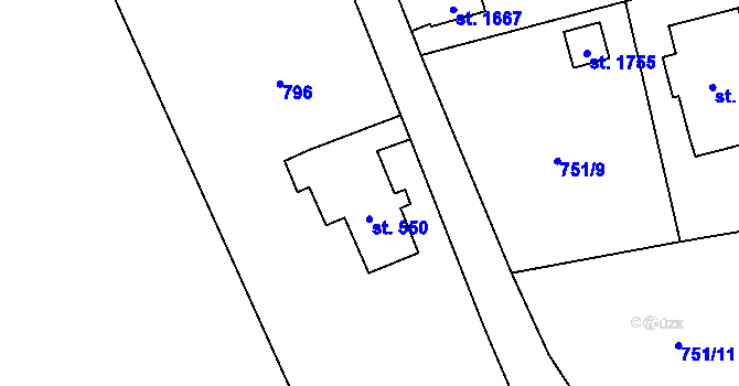 Parcela st. 550 v KÚ Cvikov, Katastrální mapa