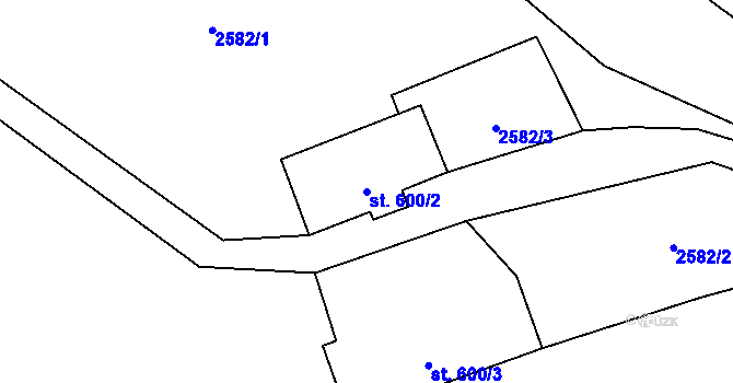 Parcela st. 600/2 v KÚ Cvikov, Katastrální mapa