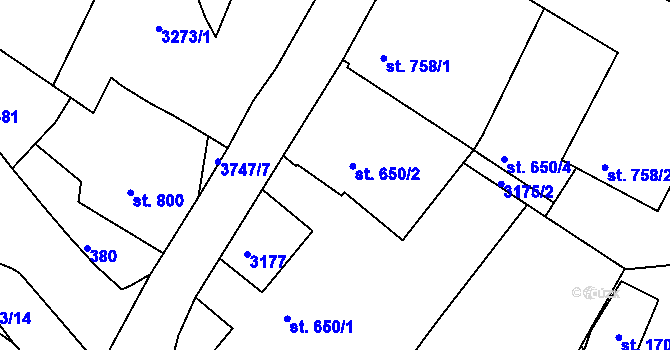 Parcela st. 650/2 v KÚ Cvikov, Katastrální mapa