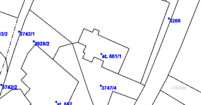 Parcela st. 651/1 v KÚ Cvikov, Katastrální mapa