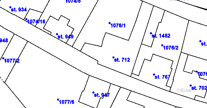 Parcela st. 712 v KÚ Cvikov, Katastrální mapa