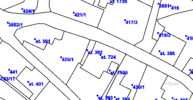 Parcela st. 724 v KÚ Cvikov, Katastrální mapa